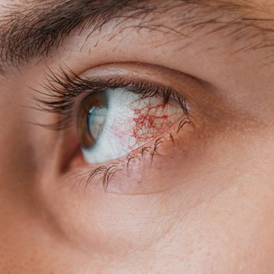 close-up of an eye with keratitis