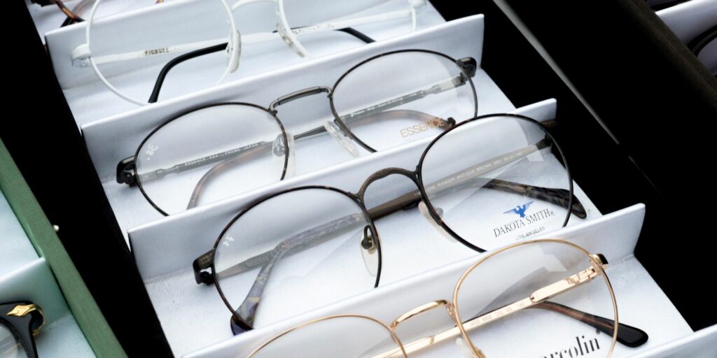 A row of display glasses