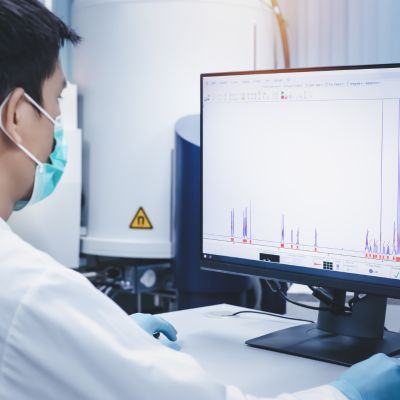 scientist checking the spectrum of analysis